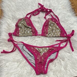 Pink and Tan Polka Dot Bikini Set